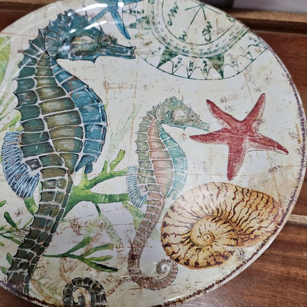 Pier 1 Spikey The Seahorse Melamine Plates 9in set-4 sea life shells unbreakabl - Picture 7 of 12
